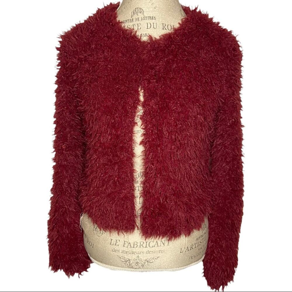LUCCA Burgundy Fuzzy Cropped Jacket Women’s Size XS